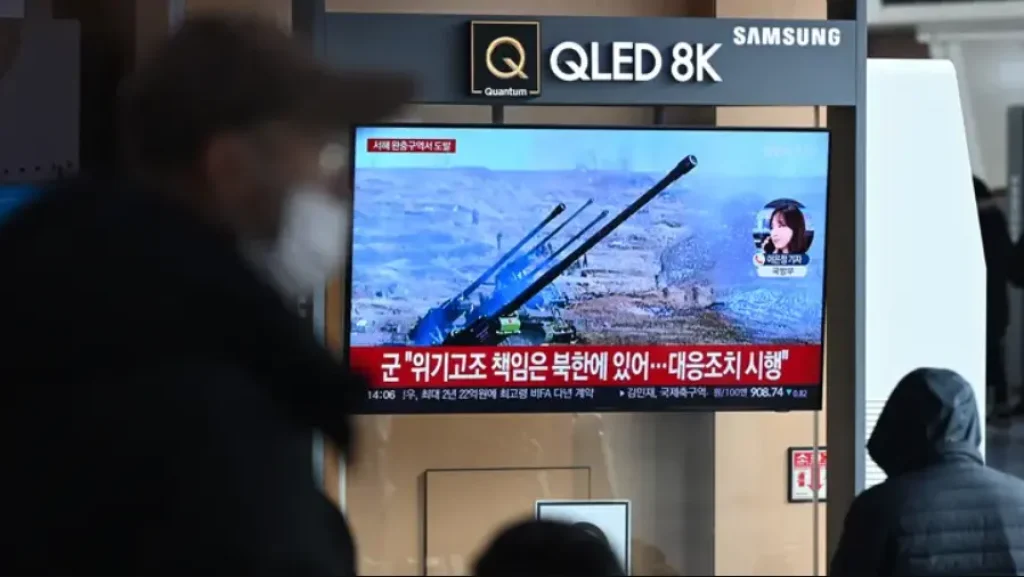 North Korea's artillery firing, at a railway station in Seoul on January 5, 2024.